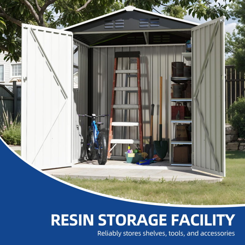 Uforic 6x4FT Tall Storage Shed with Window, Ventilation, Lockable Doors, & Sloped Roof for Outdoor, Dark Gray - Image 5