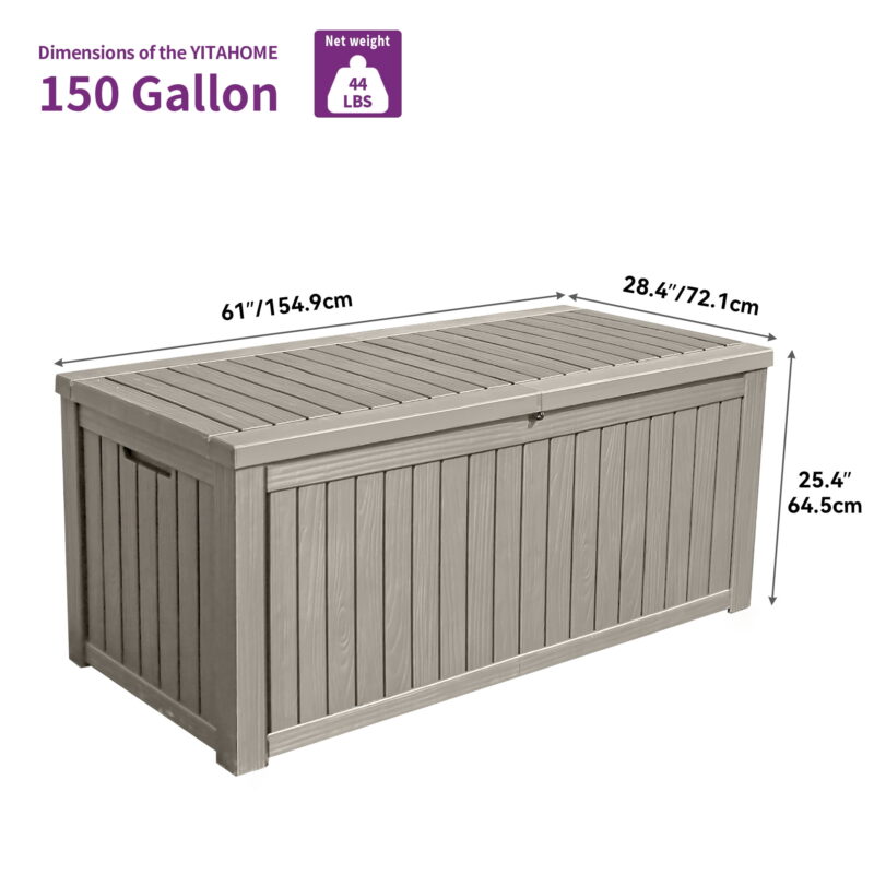 Uforic 150 Gallon Resin Deck Box, Outdoor Waterproof Storage with Divider & Lockable Lid, Brown - Image 2