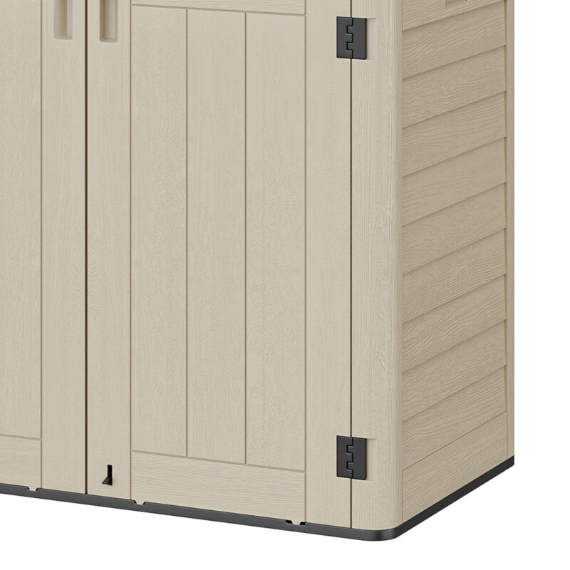 Uforic Vertical Resin Outdoor Storage, 50 cubic feet w/ Shelving for Garden Garage Poolside, Locking Capability, (Khaki & Brown) - Image 5