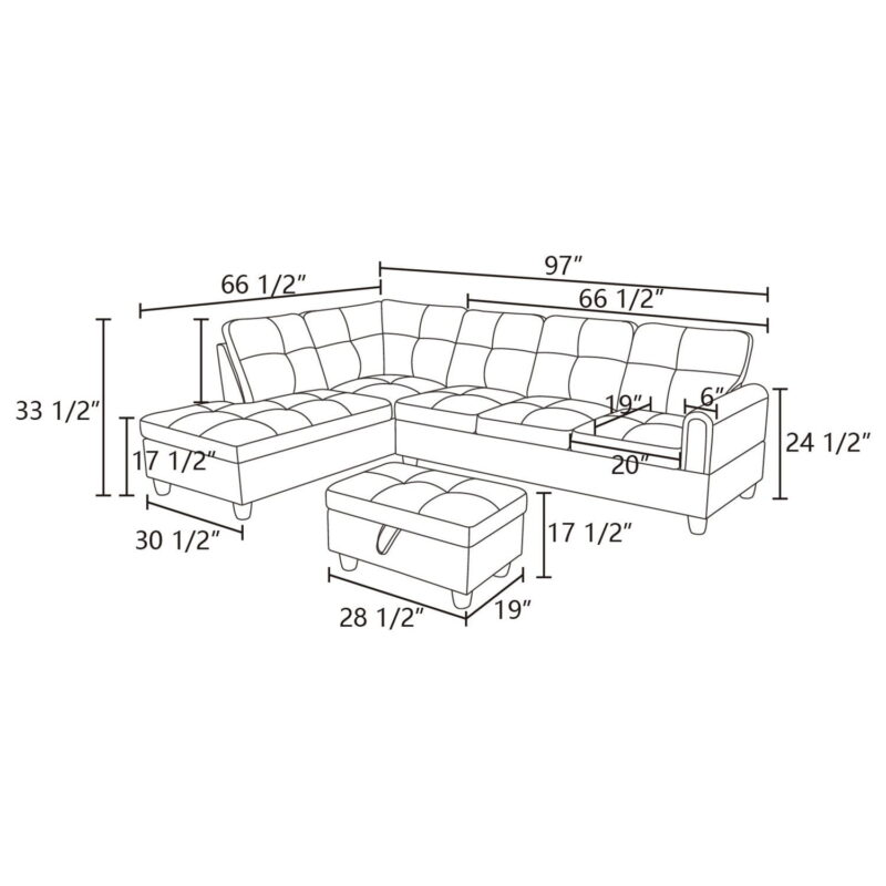 Hommoo Flannel Sectional Sofa Model Set, Modern 4-Seat Couches and Sofaes, L-Shaped Living Room Furniture Set, Dark Brown(No Ottomans) - Image 4