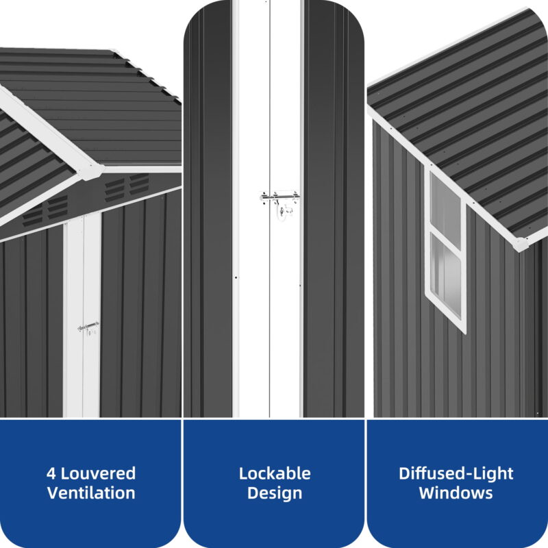 Uforic 6x4FT Tall Storage Shed with Window, Ventilation, Lockable Doors, & Sloped Roof for Outdoor, Dark Gray - Image 3