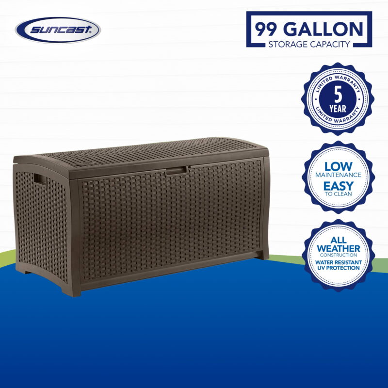 Suncast Resin 99-Gal Capacity Deck Box, Patio, Mocha Brown,  DBW9200 52 in D x 27.5 in H x 27.6 in W - Image 4