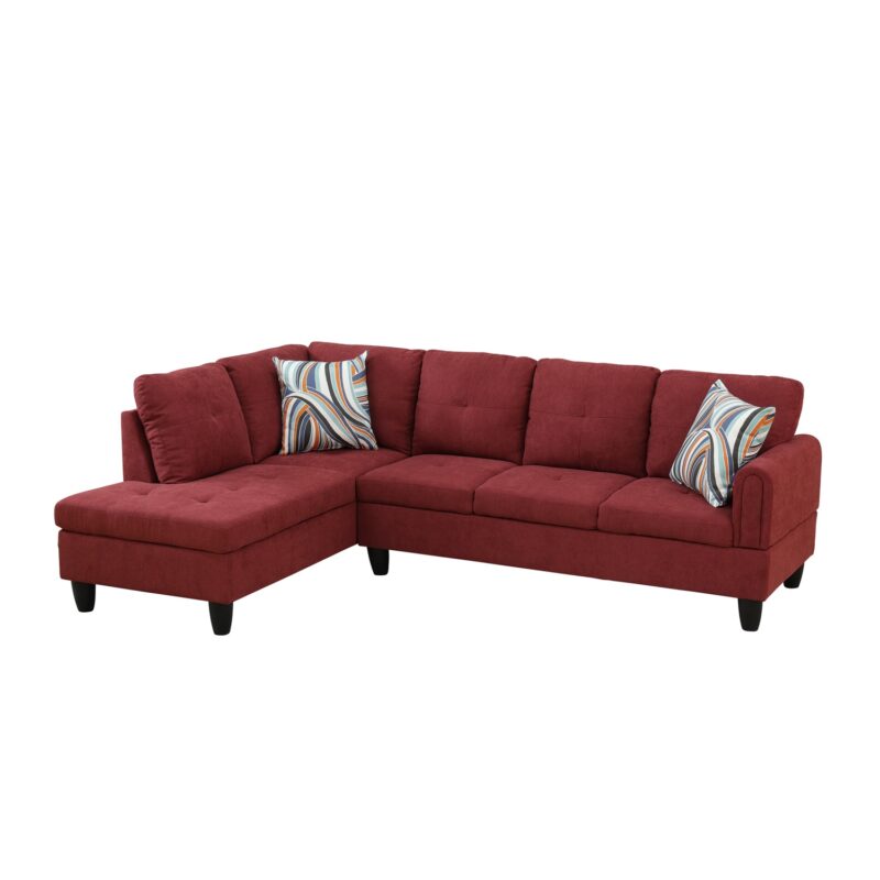 Hommoo L Shaped Couch Set Sectional Sofa Set, Flannel Living Room Furniture Sets, 4-Seat Couches and Sofa Set for Home, Apartment, Dorm, Red(No Ottoman) - Image 4
