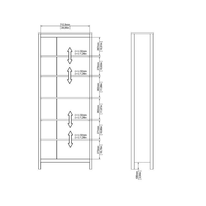 Tvilum Madrid Adjustable 6 Shelf Bookcase, Open Storage Home Office Bookshelf for Adults, White - Image 2