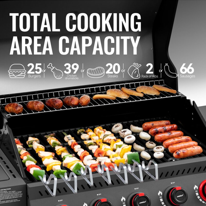 Royal Gourmet GA5407H 5-Burner BBQ Gas Grill with Sear Burner and Lidded Side Burner,Cabinet Style Grill for Outdoor Grilling and Backyard Cooking, Black - Image 5