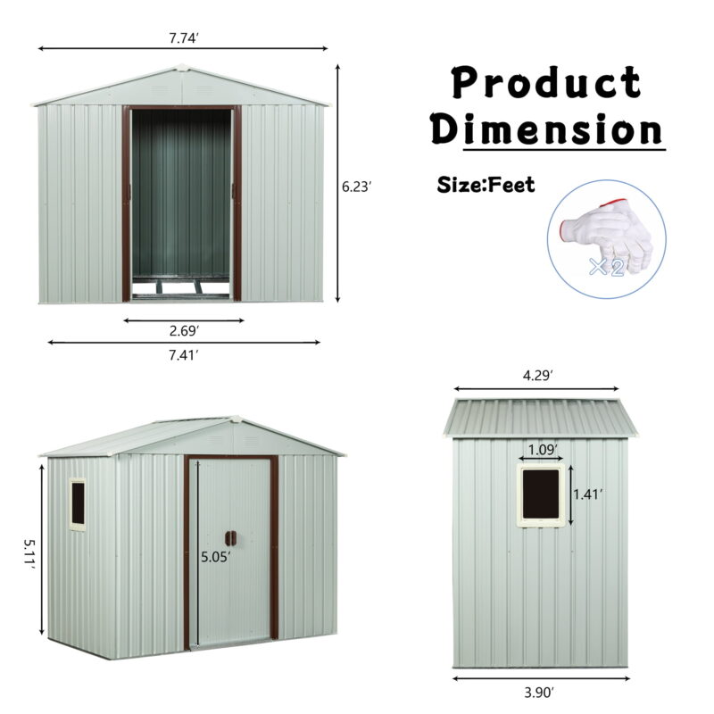 AENKYO 8ft x 4ft Outdoor Storage Shed,Galvanized Steel Storage Cabinet with Lockable Door for Backyard, Patio, Lawn-White - Image 3