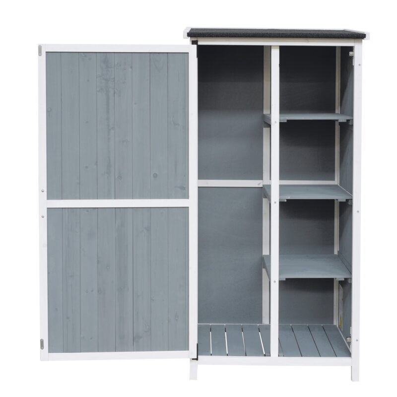 Christopher Knight Home Wood Outdoor Storage Shed with 5 Customizable Compartments, and Sloped Roof, Gray and White - Image 7