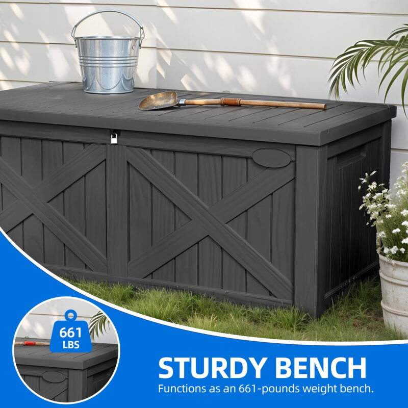 Uforic 120 Gallon Large Outdoor Deck Box, Outdoor Resin Storage Boxes  with X-Shaped Front ,Waterproof & Lockable,Dark Gray - Image 6