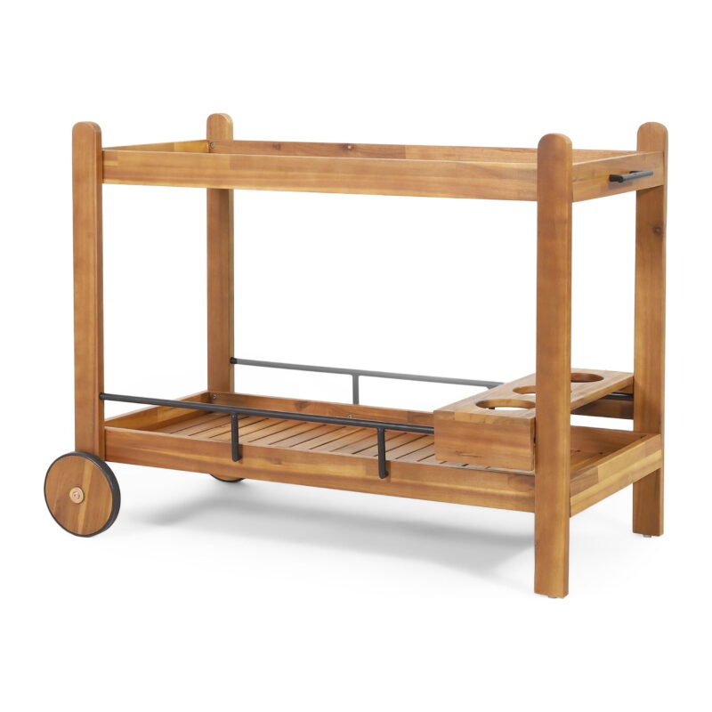 Noble House Teak and Black Acacia, Wood and Iron Outdoor Kitchen Serving & Storage Cart - Image 5