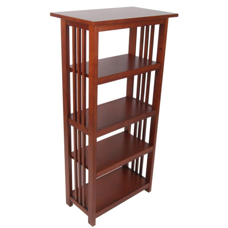 Alaterre Furniture Mission 48 in. Bookshelf, 4 Tier Bookcase with 2 Adjustable Shelves, for Living Room or Home Office, Cherry - Image 2