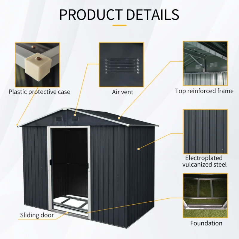 Alvantor 8 x 4 FT Outdoor Storage Shed Metal Garden Shed with Sliding Door and foundation for Backyard, Garden,Black - Image 2