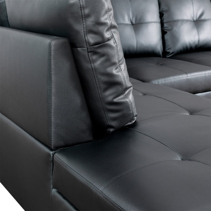 Hommoo 4 Seat Living Room Furniture Sets, Faux Leather Sectional Sofa, Modern L-Shaped Couches and Sofas Set for Home, Black(No Ottomans) - Image 6