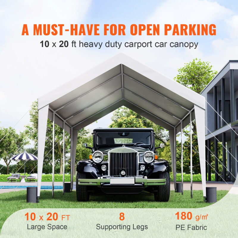 BENTISM Carport Car Canopy Garage Shelter Tent 10x20ft with 8 Poles for Auto Boats - Image 7