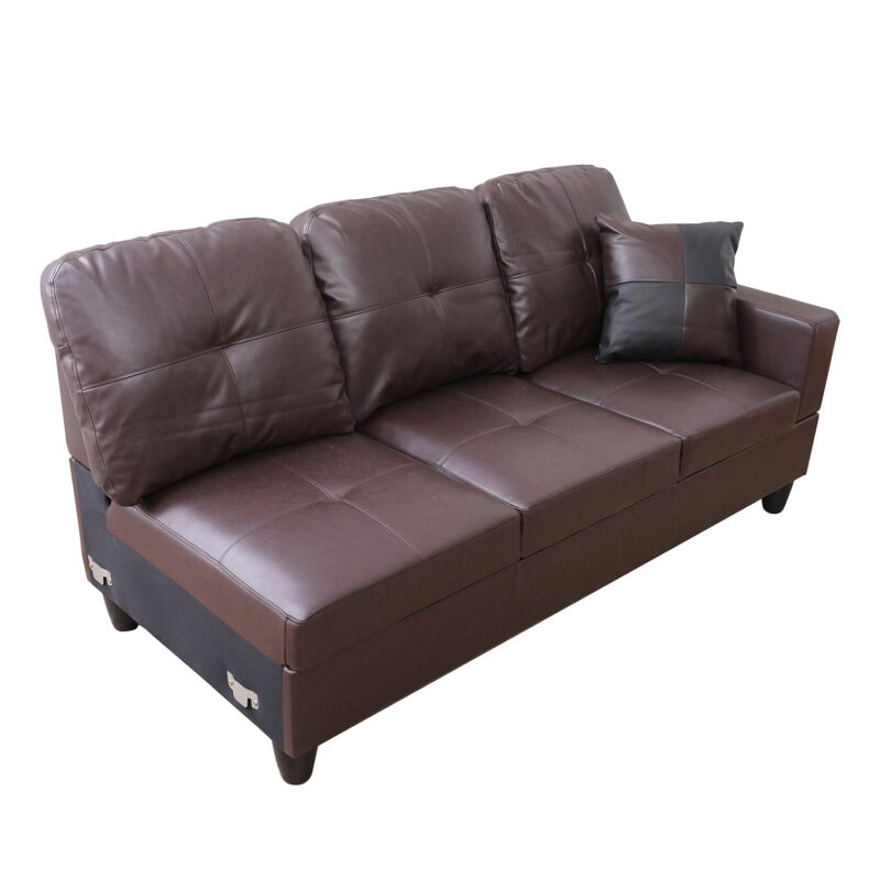 Hommoo Modern Faux Leather Sectional Couch and Sofa Set, L Shaped Sectional Sofa, Living Room Furniture Sets, Brown(No Ottoman) - Image 4