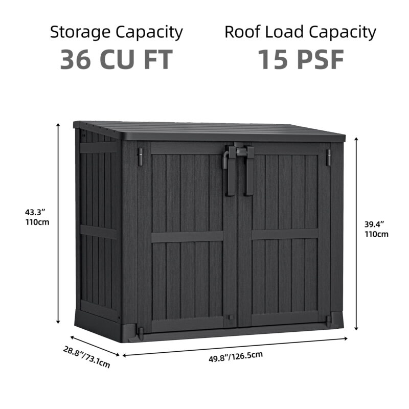 UFORIC Horizontal Resin Storage Shed with Lockable Door, Floor, Locking Latch, Tool Organizer - Image 5
