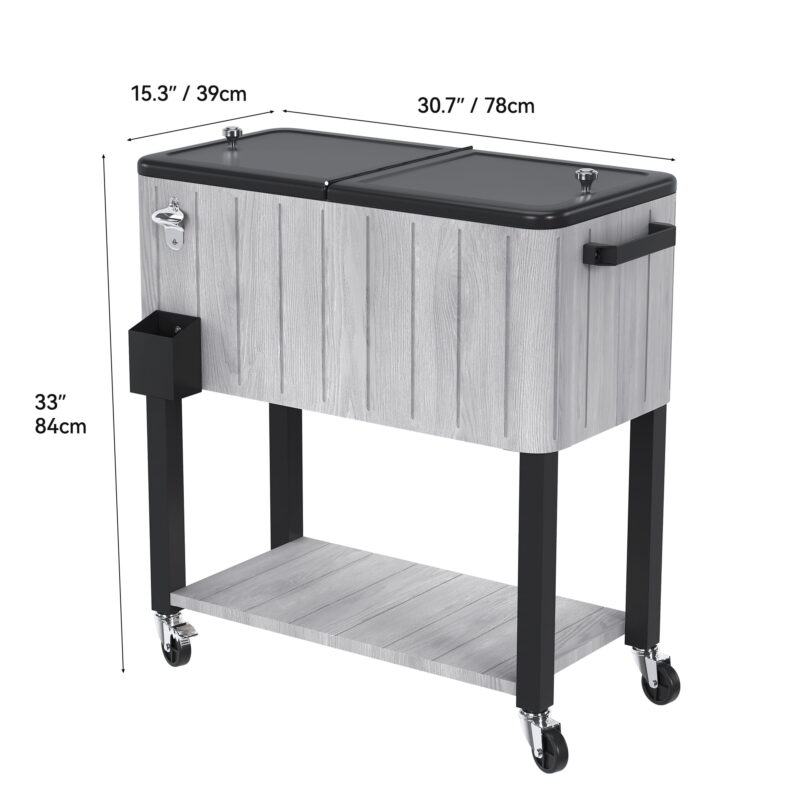 Uforic 80 Quart Rolling Cooler Cart, Outdoor Portable Beverage Ice Chest Cart, with Bottle Opener, Drain & Bottom Tray, Gray - Image 3