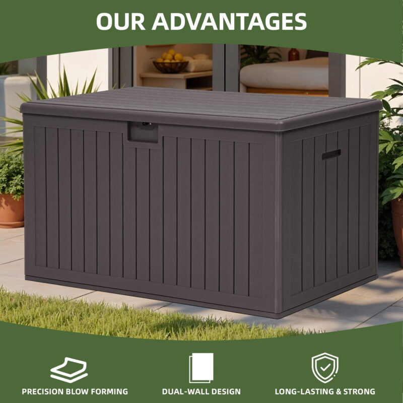 Uforic 180 Gallon Extra Large Outdoor Deck Box, Double-Wall Resin Storage Box with Flexible Divider, Lockable,‎Weatherproof,Brown - Image 3