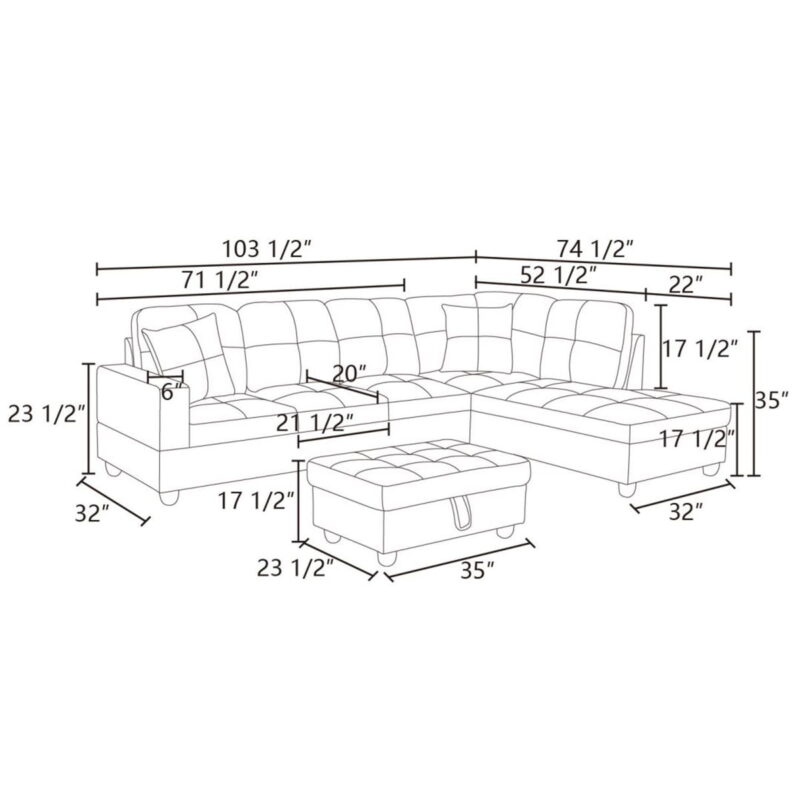 Hommoo Faux Leather Sectional Sofa, 4 Seat Living Room Furniture Sets, Modern L-Shaped Couches and Sofas Set for Home, Brown(No Ottomans) - Image 5