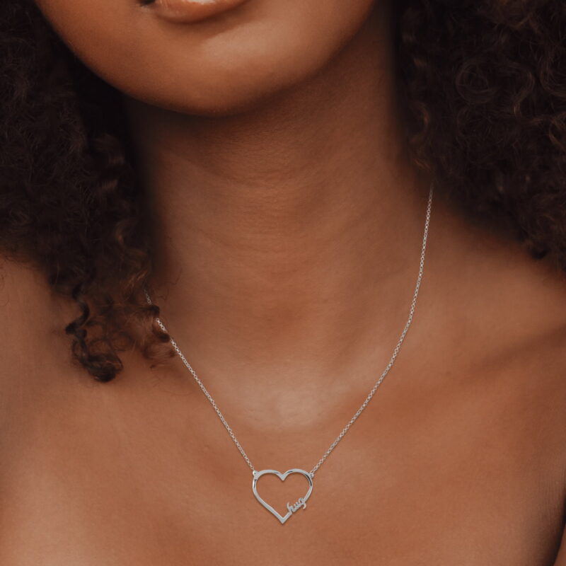 Open Heart "HUG" Necklace in Sterling Silver - Image 3