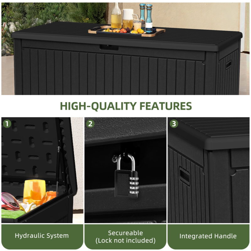 Uforic 260 Gallon Extra Large Outdoor Deck Box, Double-Wall Resin Storage Box with Flexible Divider, Lockable,‎ Weatherproof, Black - Image 6