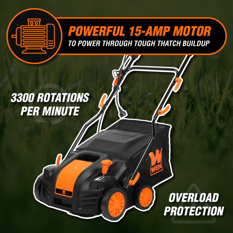 WEN 2 in 1 16” 15 amp Corded Electric Self Propelled Walk-Behind Dethatcher and Scarifier - Image 4