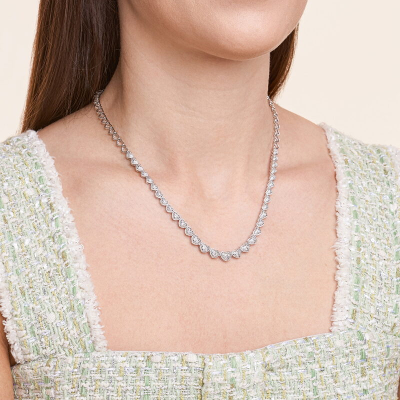 Forever Facets 1/10 cttw Diamond Heart Tennis Necklace in Rhodium over Sterling Silver, Adult Female - Image 2