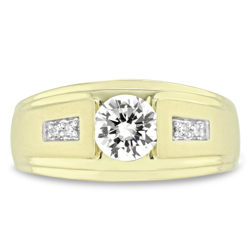 Jay Heart Designs 925 Sterling Silver with 14K Yellow Gold Plating Simulated White Diamond Round Center Men\'s Ring - Image 3
