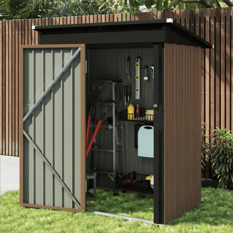 LACOO 3 x 5 ft. Patio Steel Storage Lockable Shed for Backyard, Mental Outdoor Storage Shed for Garden with Groove Roof, Brown - Image 5