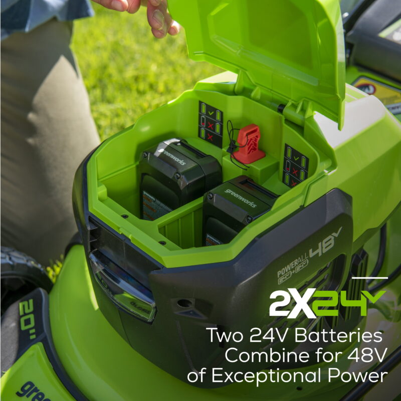Greenworks 48V 20" Brushless Battery-Powered Lawn Mower + Two (2) 4.0Ah USB Batteries and Charger - Image 4