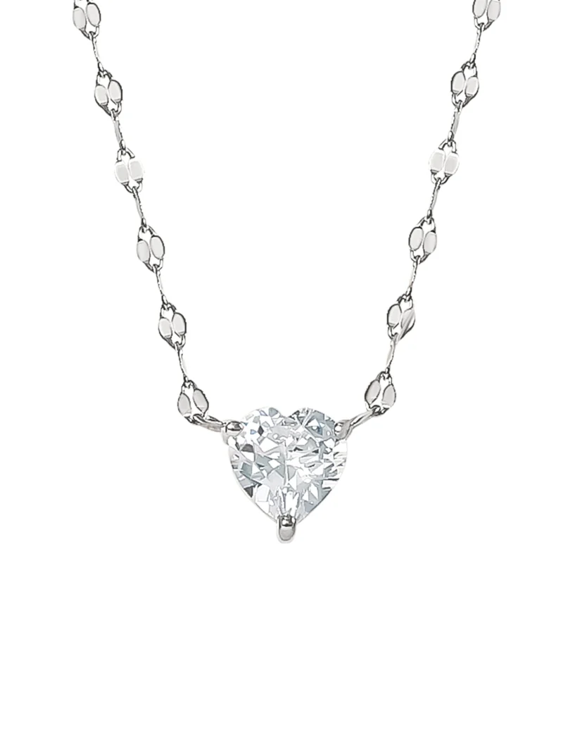 Brilliance Women's Jewelry Sterling Silver CZ Flower and Heart Necklace Set - Image 2