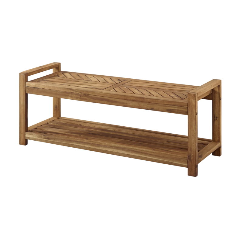 Manor Park Chevron Outdoor Storage Acacia Wood Bench - Brown - Image 6