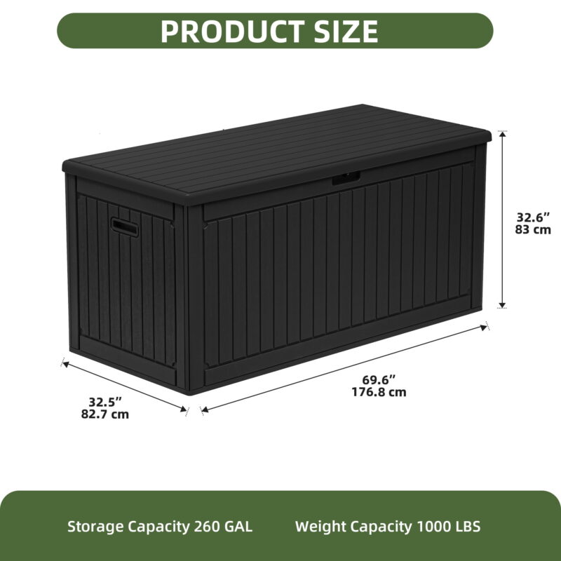 Uforic 260 Gallon Extra Large Outdoor Deck Box, Double-Wall Resin Storage Box with Flexible Divider, Lockable,‎ Weatherproof, Black - Image 4
