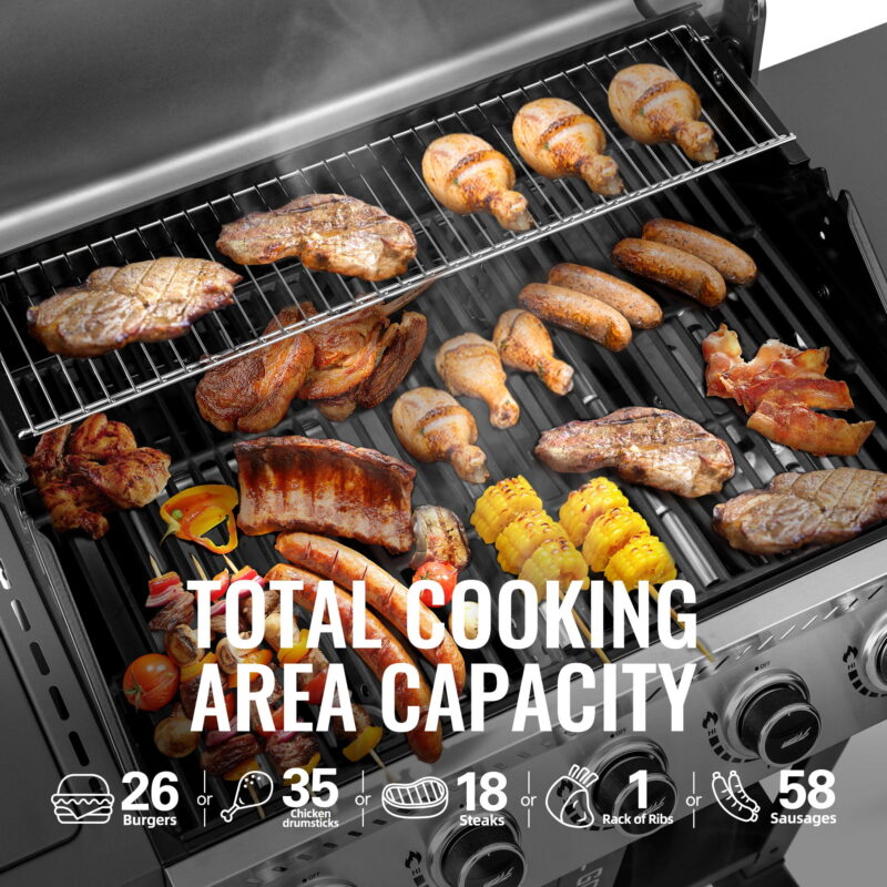 Royal Gourmet GA5406TS 5-Burner Gas Grill with Side Burner and Sear Burner,Cart Style Gas Grill with Side Shelf for Patio Garden Picnic Backyard Cooking, Silver & Black - Image 2