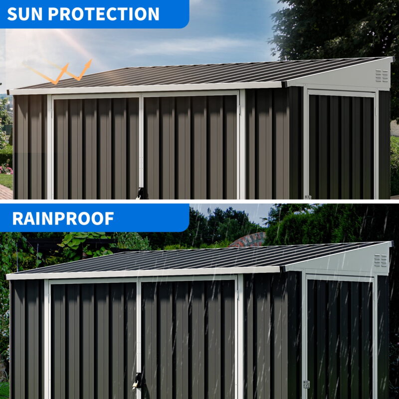Uforic 8' x 4' Outdoor Metal Storage Shed,  Tools Garden Shed with 3 Lockable Doors & Air Vent & Sloped Roof - Image 5