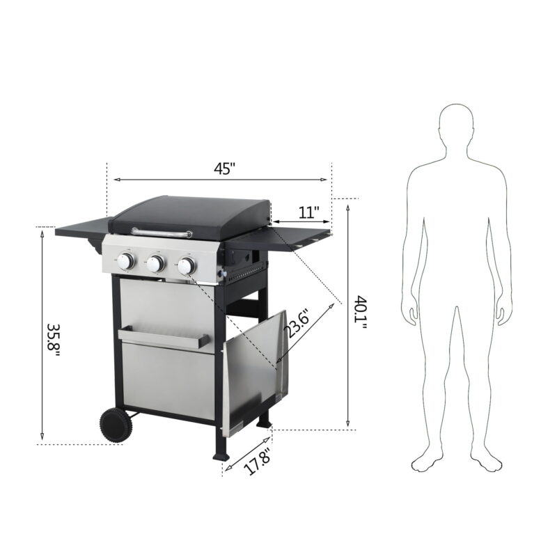 Miniyam 3 Burners BBQ Propane Gas Grill with Side Burner for Outdoor Barbecue, 36900 BTU Output - Image 7