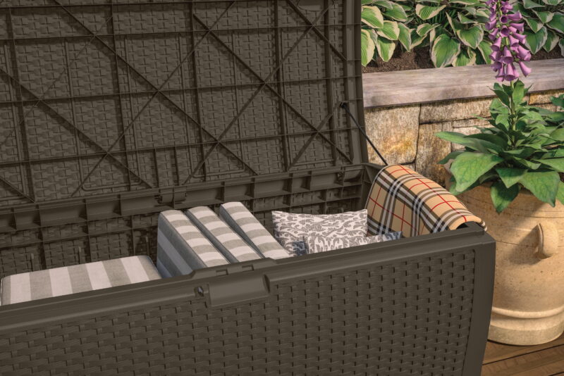 Suncast Resin 99-Gal Capacity Deck Box, Patio, Mocha Brown,  DBW9200 52 in D x 27.5 in H x 27.6 in W - Image 7