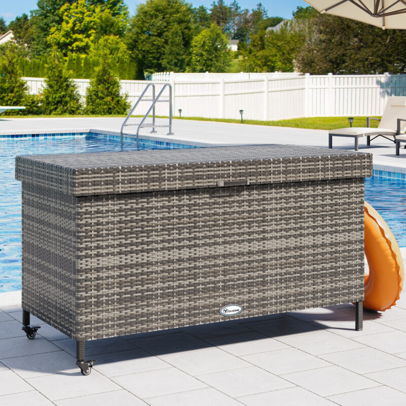 Uforic 200 Gallon Outdoor Wicker Storage Box, Extra Large Rattan Deck Box,Waterproof Patio Storage Box w/Storage Net,Grey - Image 4