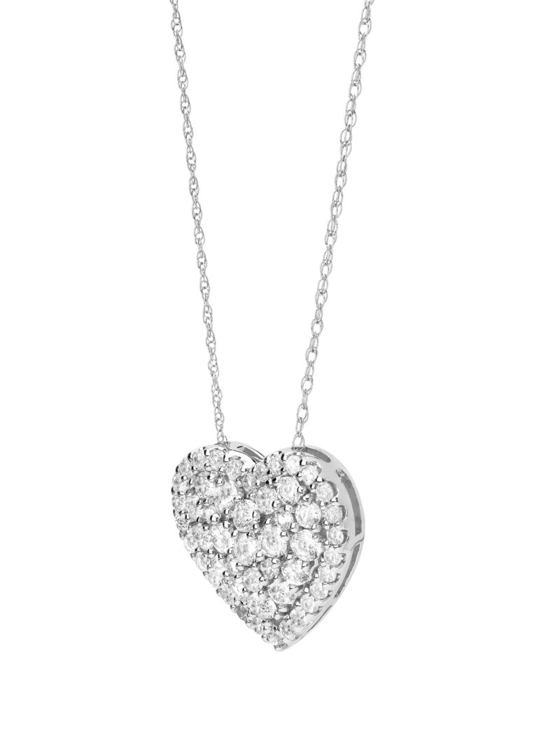 Created White Sapphire Sterling Silver Heart Halo Women's Necklace - Image 2