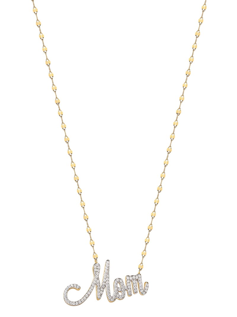Brilliance Women's Gold and Rhodium Plated Sterling Silver Pave Mom CZ Necklace - Image 2