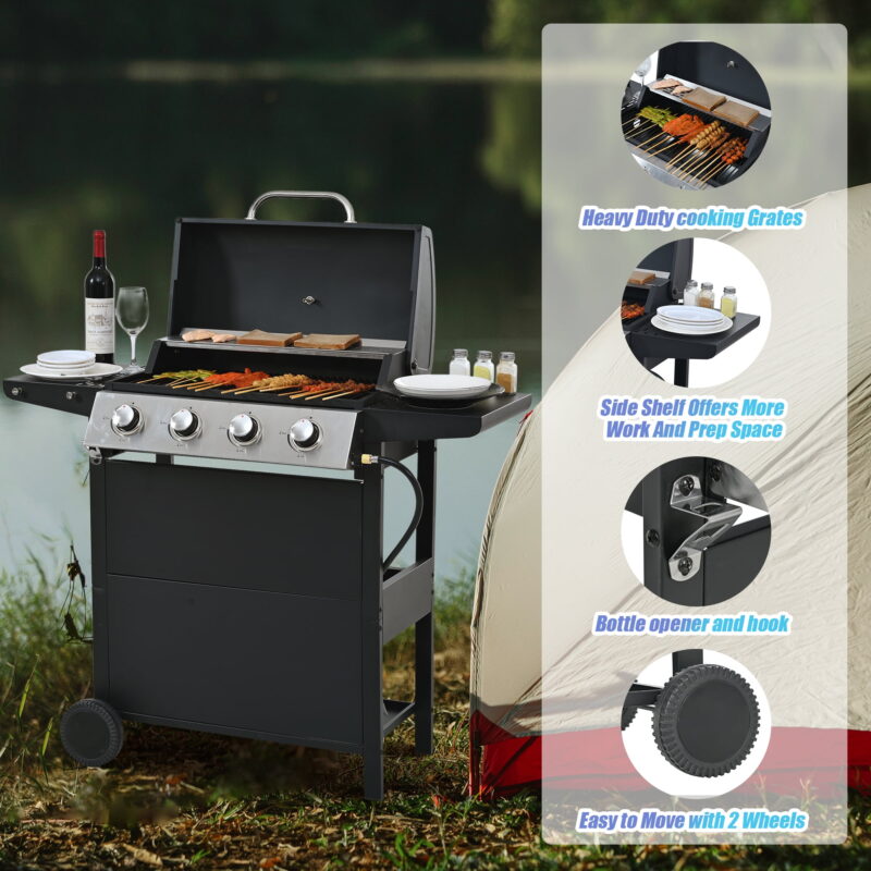 4 Burner Propane Gas Grill, Barbecue Grill , Stainless Steel - Image 4