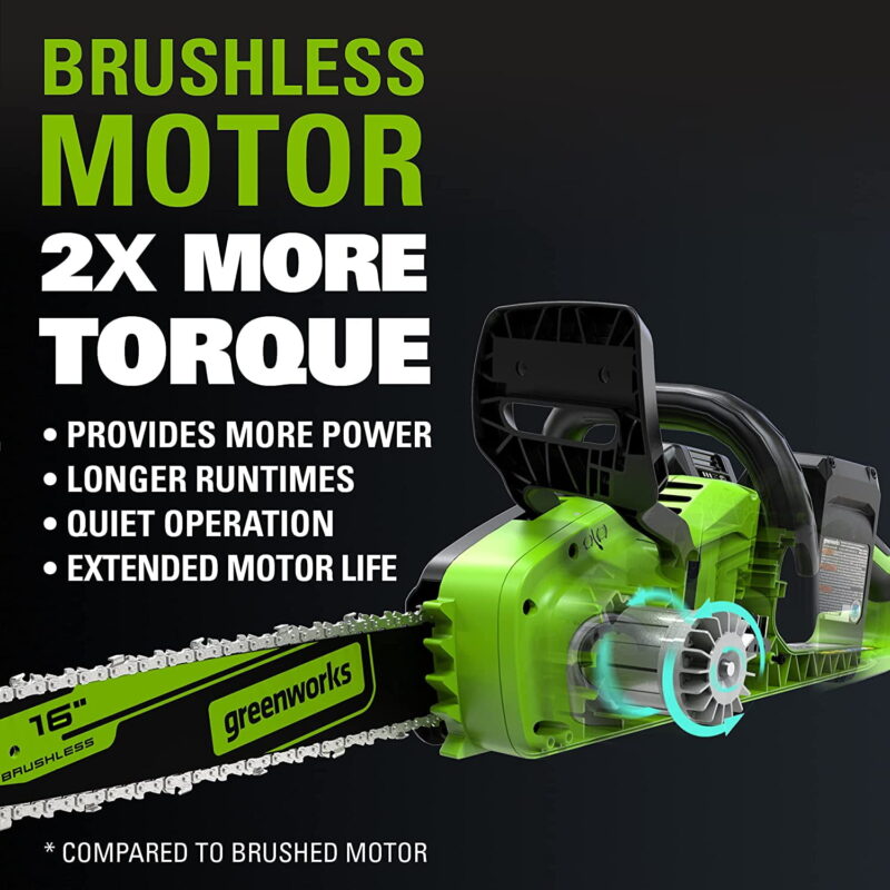 Greenworks 48V (2x24V) 16" Brushless Chainsaw + (2) 4Ah USB Batteries & Dual Port Charger 2018002 - Image 5