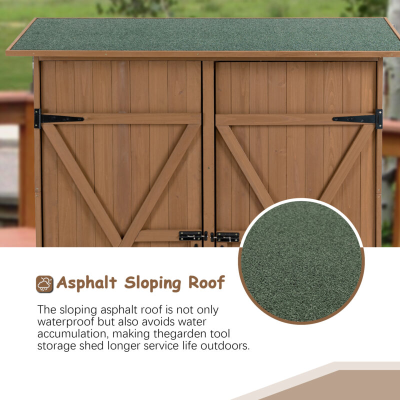 Outdoor Storage Shed with Lockable Door, Wooden Tool Storage Shed with Detachable Shelves and Pitch Roof, Brown - Image 4