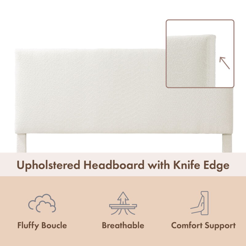 Furniture of America Estell Upholstered Mattress Ready Boucle Fabric White Queen Bed - Image 6