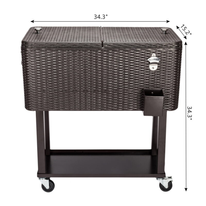 80QT Rattan Square Legs Cooler with Shelf - Image 3