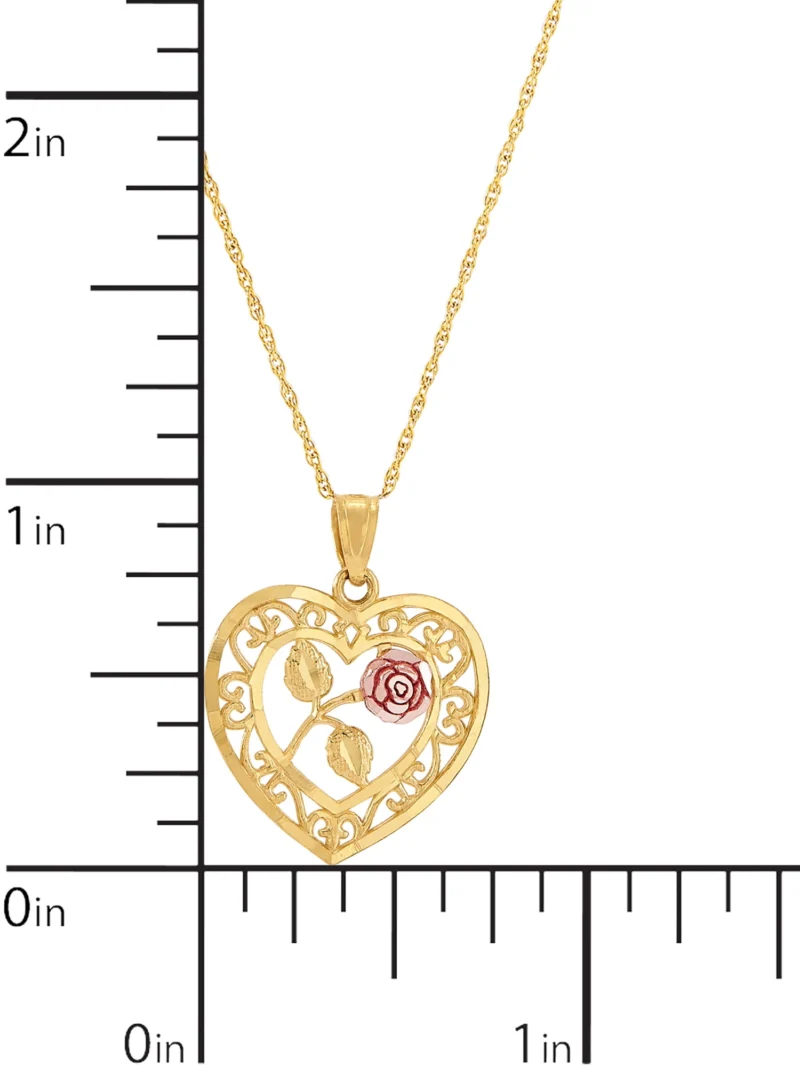 Brilliance Fine Jewelry 10K Two-Tone Gold Heart Flower on GoldFilled Necklace,18" - Image 3