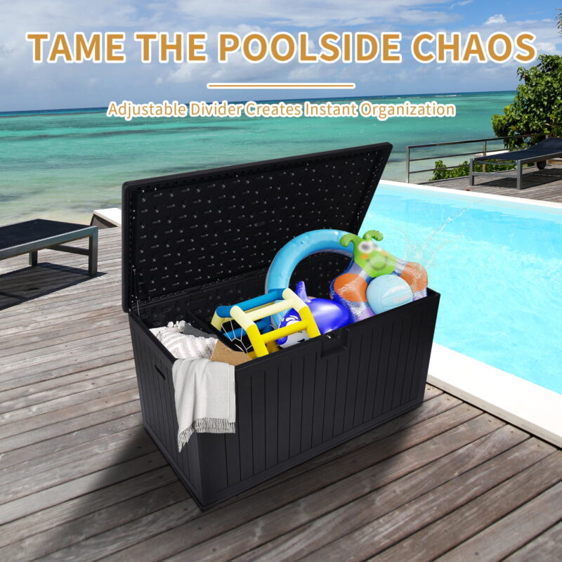 230 Gallon Extra Deck Box Lockable Resin Outdoor Storage Box Waterproof Outdoor Container for Patio Furniture Cushions, Pool,Black - Image 2