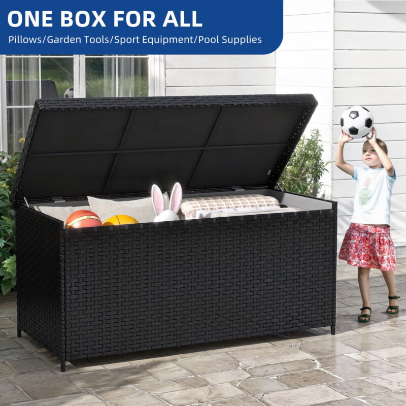 Uforic Outdoor All-Weather 260 Gallon Rattan & Iron Deck Box with Zipper Pouch, Black - Image 7