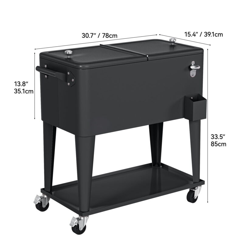 Uforic 80 Quart Rolling Ice Chest Cooler Cart, Outdoor Portable Beverage Cart, with Handles, Bottle Opener & Drain, Black - Image 2