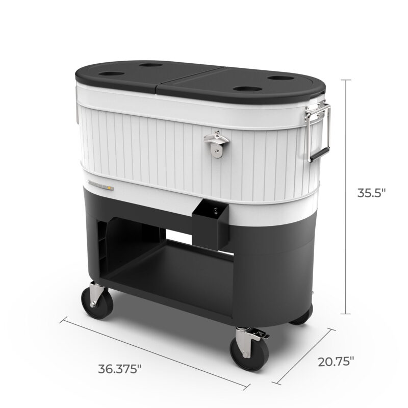 Permasteel 120-QT Outdoor Portable Patio Cooler Ice Chest with 2 Drink Dividers, Swivel Caster Wheels, Heavy-Duty Handles, White - Image 3
