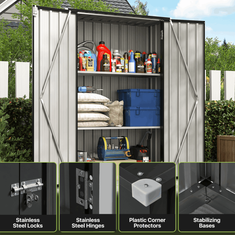 Bapipro 47x19in Metal Storage Cabinet, Black Outdoor Shed with 2 Shelves (34 Cu.Ft) - Image 2
